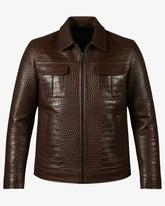 Orvieto - Men’s Brown Crocodile-Embossed Leather Jacket